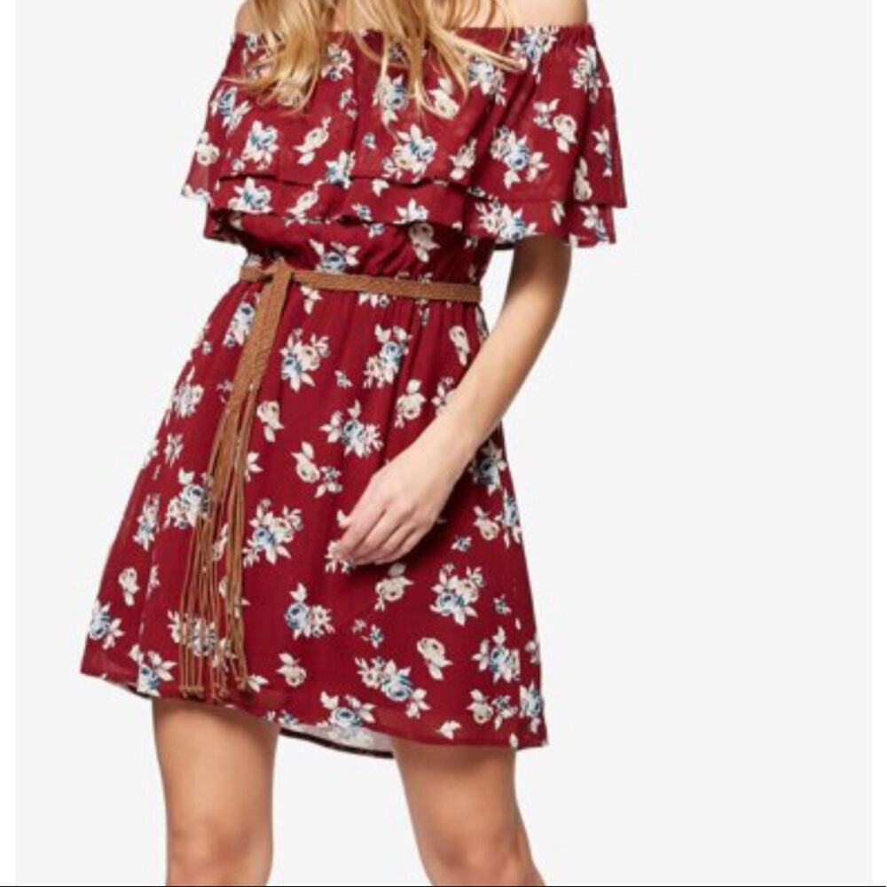 Sanctuary Floral Short Sleeve Burgundy Peasant Floral Women’s Dress Size M